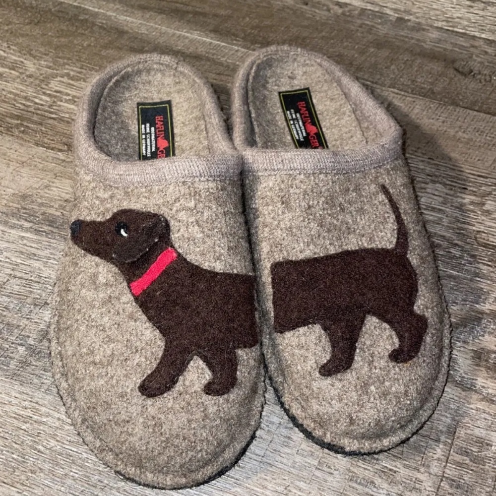 Haflinger Wool Brown Dog Dachshund Slippers Womens Size 41 9.5 Excellent Shape!